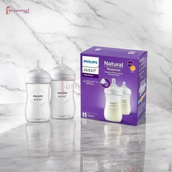 Philips Avent Natural Response Baby Feeding Bottle Wide Neck PP 3-6m 260ml Twin Bottle Pack