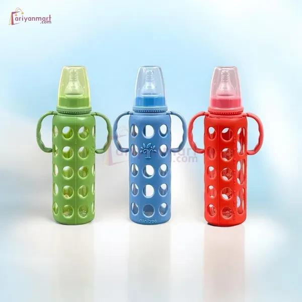 Minitree Slimneck Glass Feeding Bottle 6m+ 240ml - Red