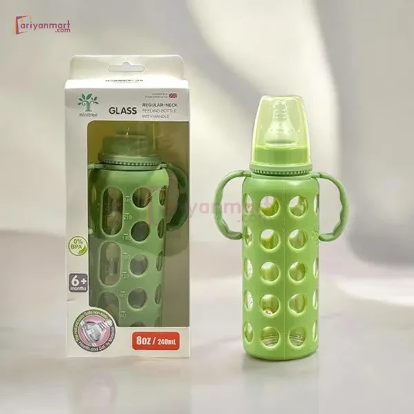Minitree Slimneck Glass Feeding Bottle 6m+ 240ml - Green