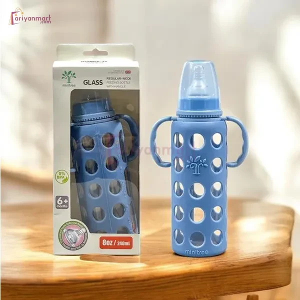 Minitree Slimneck Glass Feeding Bottle 6m+ 240ml - Blue